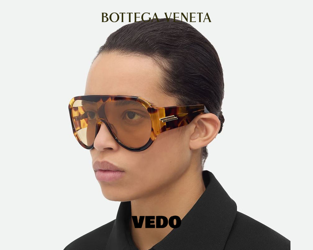 Bottega Veneta oversize Shield Sunglasses BV1345S vedosunglasses havana