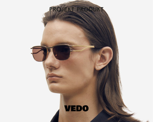 Square sunglasses titanium PROJEKT PRODUKT CL3 vedosunglasses.com gold brown lenses