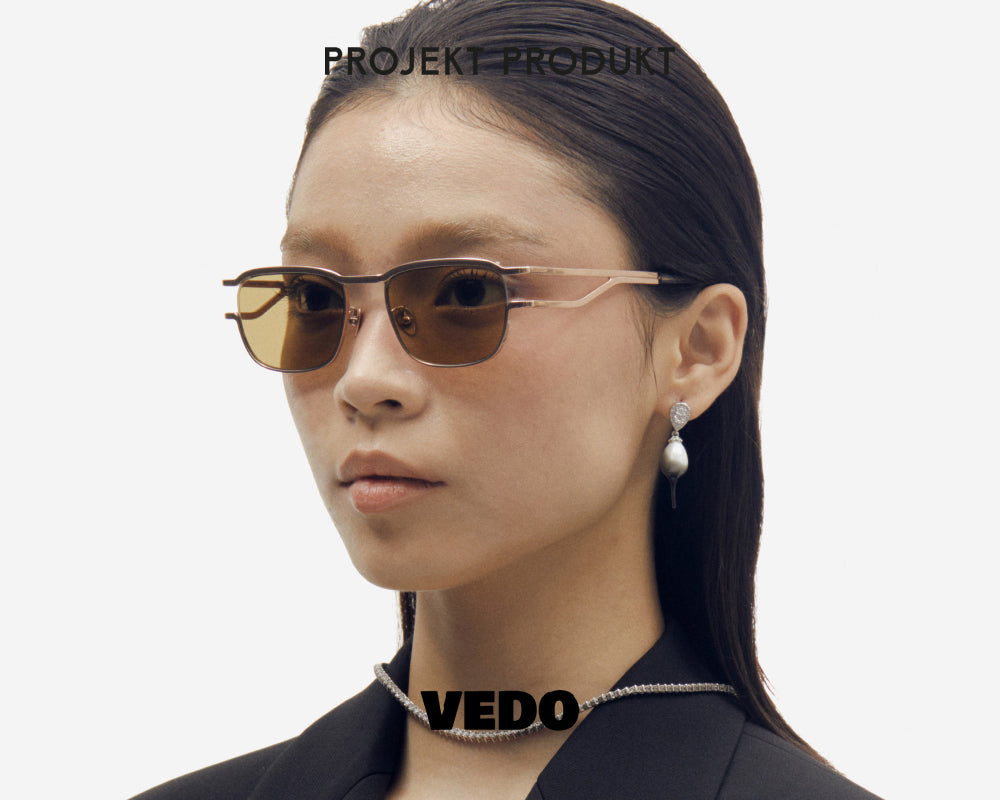 Square sunglasses titanium PROJEKT PRODUKT CL3 vedosunglasses.com gold brown