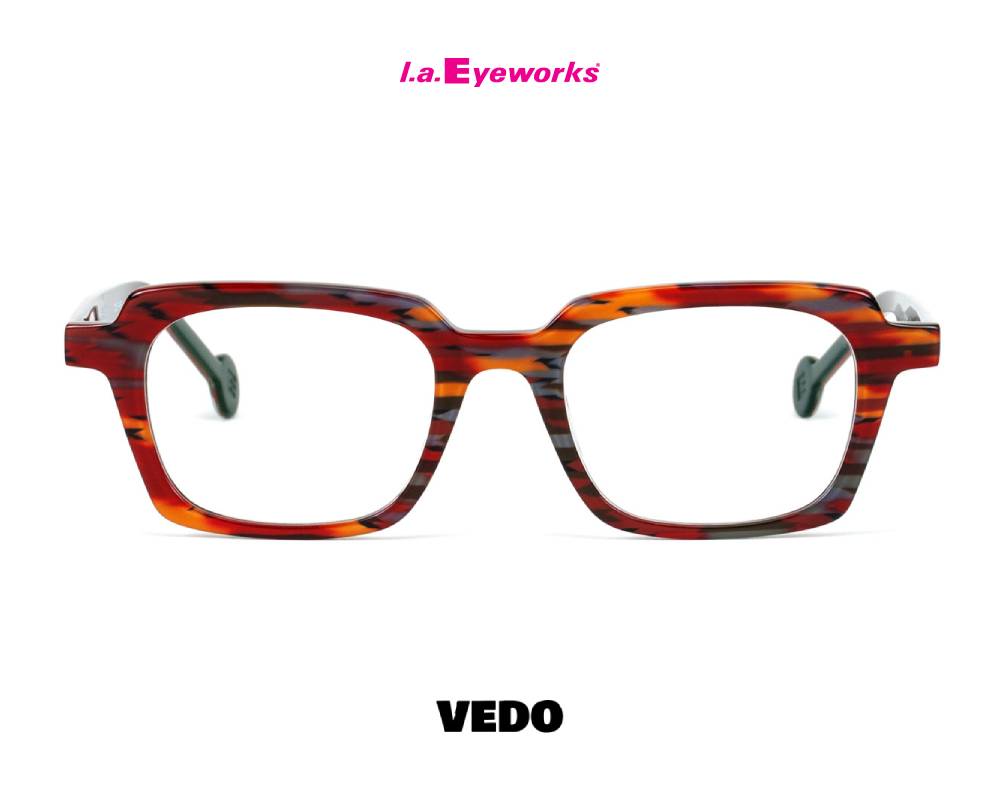 L.A. Eyeworks BLAKEY Small Squared Eyeglasses red striped brown