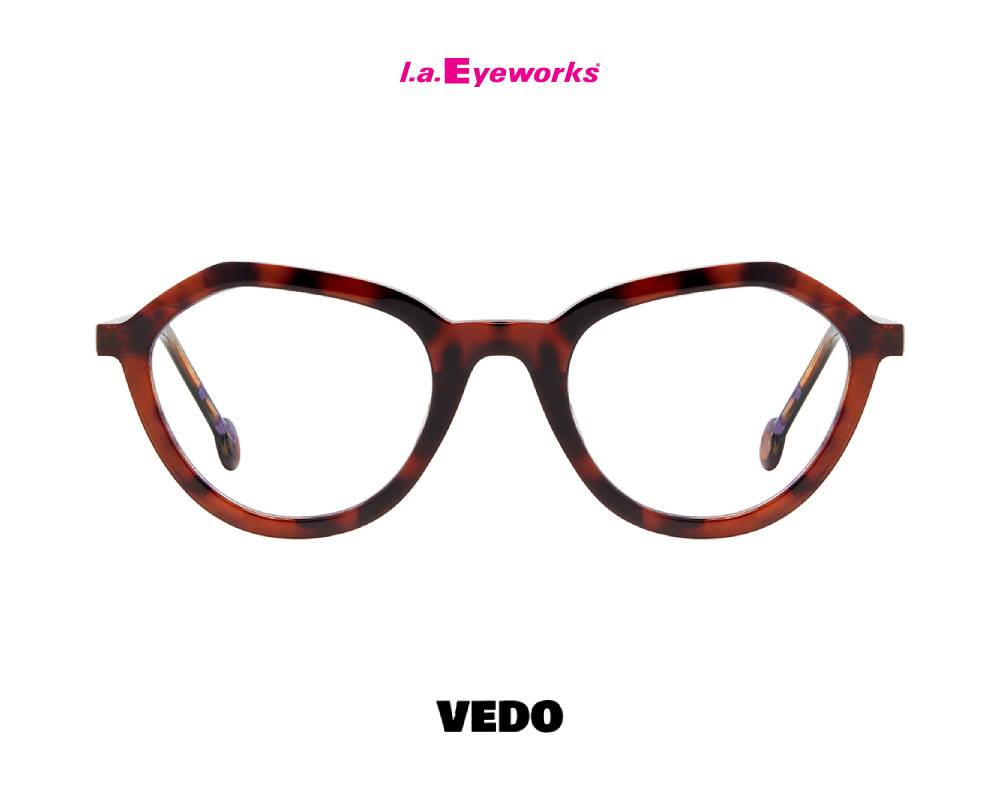 L.A. Eyeworks NIFFER Round Geometric Petite-Fit Eyeglasses brown havana