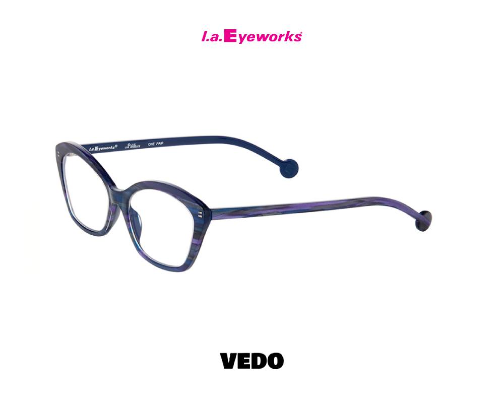L.A. Eyeworks PANCAKE small rectangular cat-eye eyeglasses striped blue