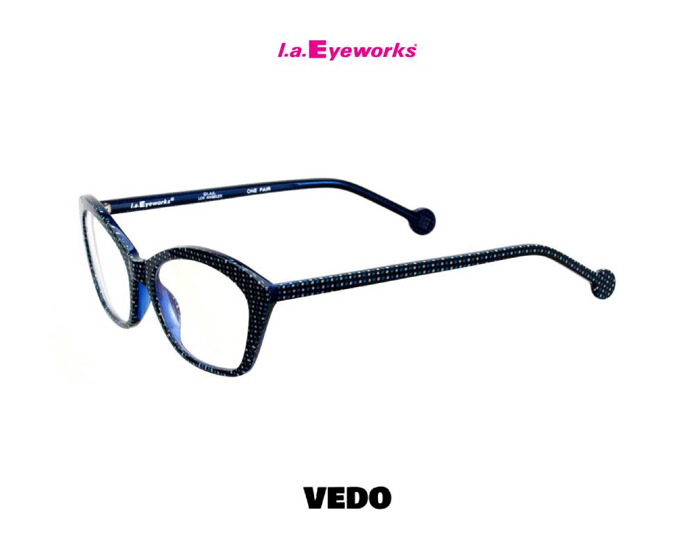 L.A. Eyeworks PANCAKE small rectangular cat-eye eyeglasses pointed blue