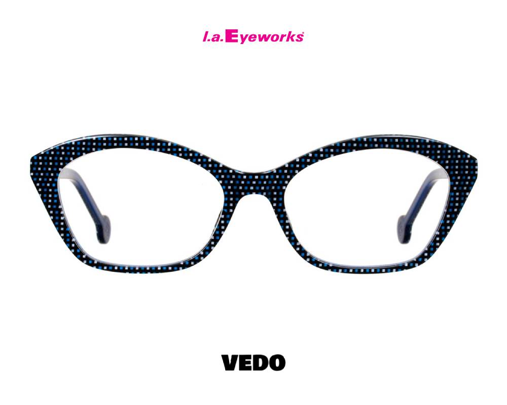 L.A. Eyeworks PANCAKE small rectangular cat-eye eyeglasses pointed blue