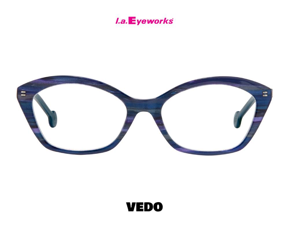 L.A. Eyeworks PANCAKE small rectangular cat-eye eyeglasses striped blue and violet