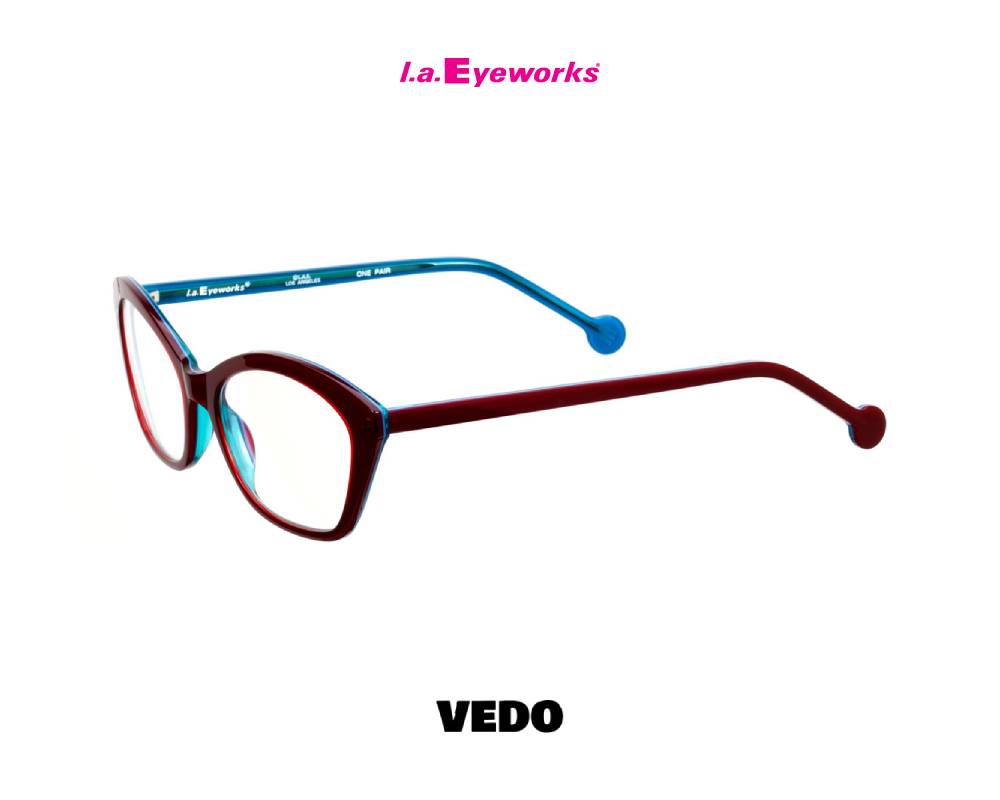 L.A. Eyeworks PANCAKE small rectangular cat-eye eyeglasses bordeaux blue