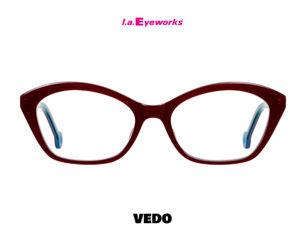 L.A. Eyeworks PANCAKE small rectangular cat-eye eyeglasses bordeaux blue