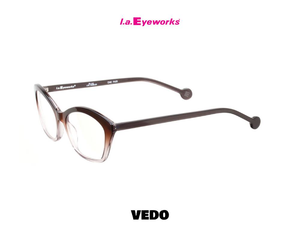 L.A. Eyeworks PANCAKE small rectangular cat-eye eyeglasses shaded brown