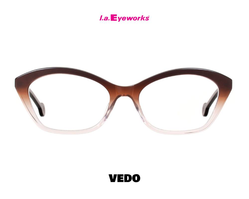 L.A. Eyeworks PANCAKE small rectangular cat-eye eyeglasses brown shaded