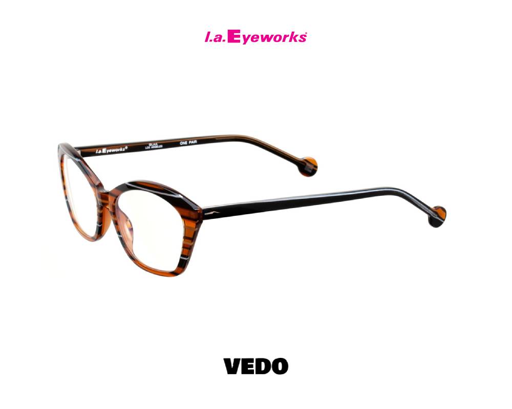 L.A. Eyeworks PANCAKE small rectangular cat-eye eyeglasses striped brown