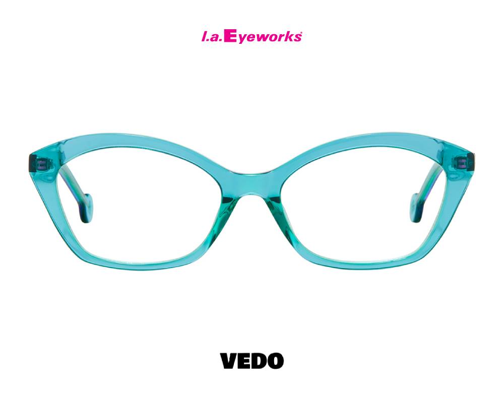 L.A. Eyeworks PANCAKE small rectangular cat-eye eyeglasses light blue