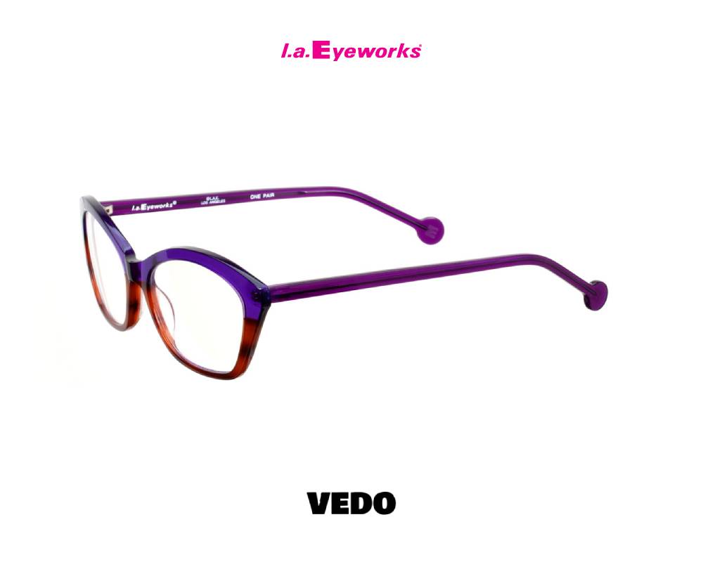 L.A. Eyeworks PANCAKE small rectangular cat-eye eyeglasses violet striped brown