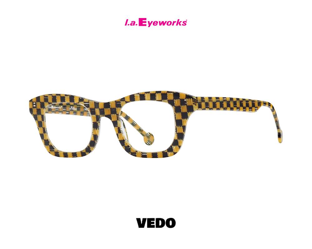 L.A. Eyeworks RENZO Bold Unisex Eyeglasses yellow black grid