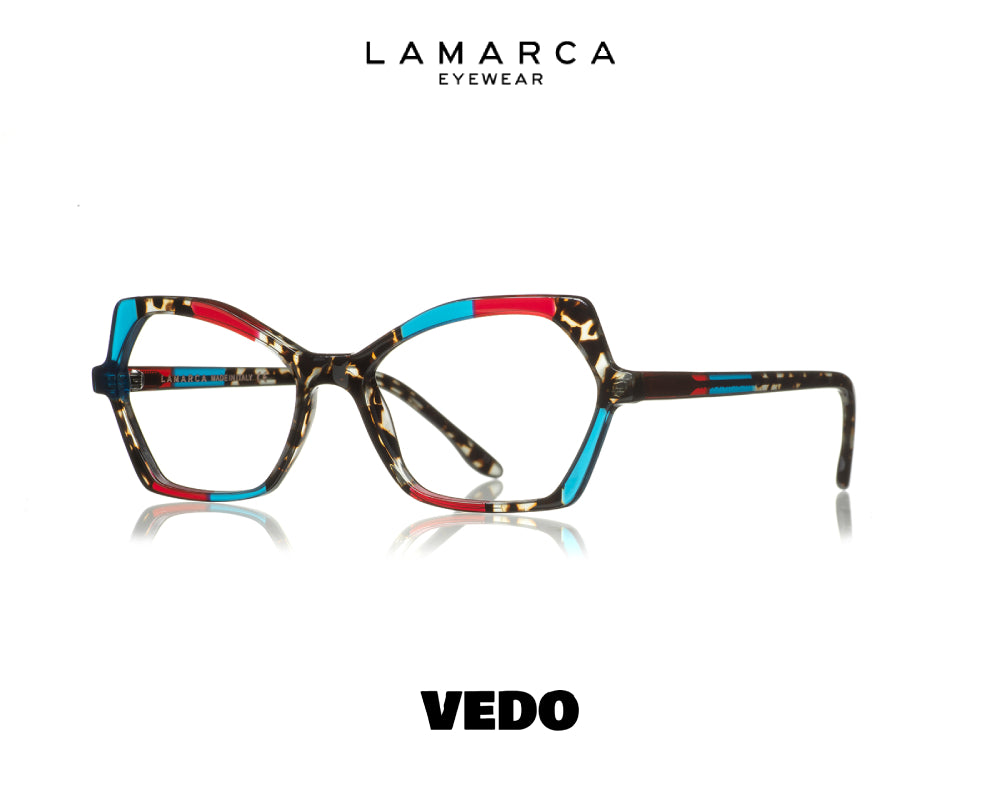 LAMARCA Mosaico 124 Compact Geometrical Cat Eye Eyeglasses vedosunglasses blue red
