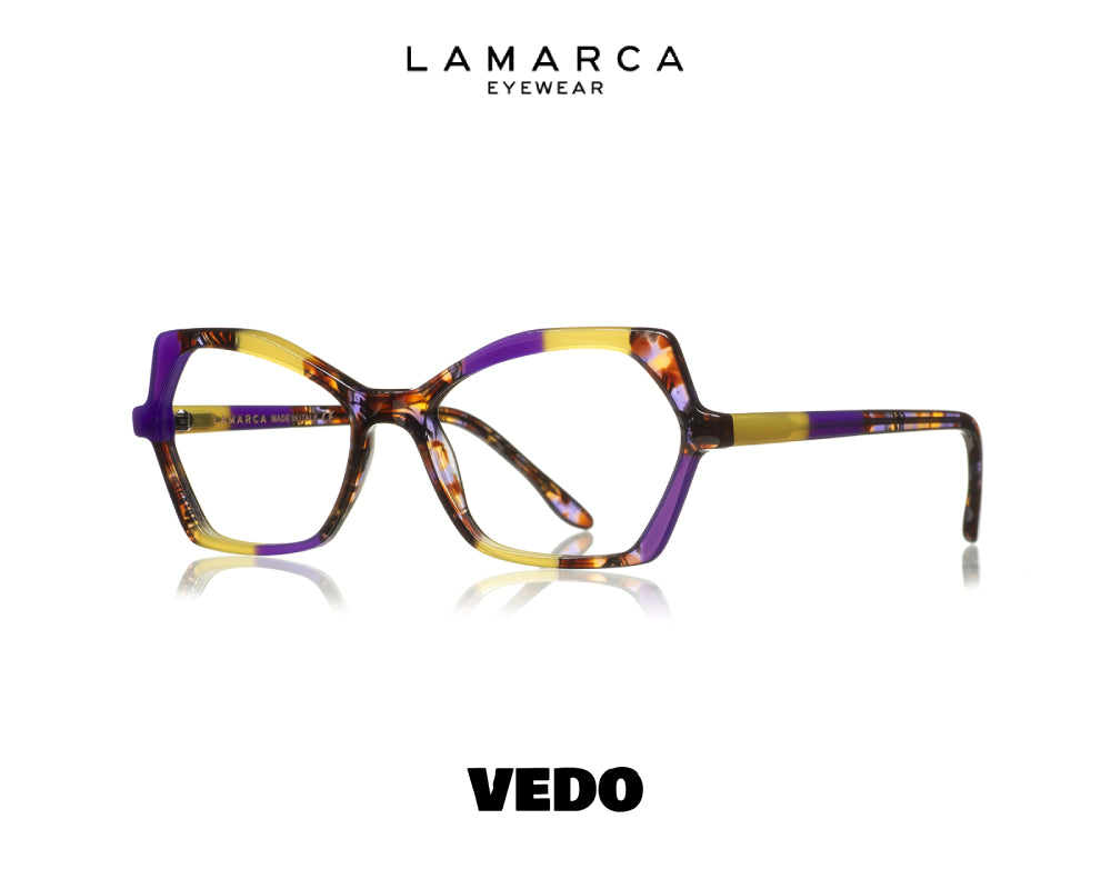 LAMARCA Mosaico 124 Compact Geometrical Cat Eye Eyeglasses vedosunglasses violet yellow