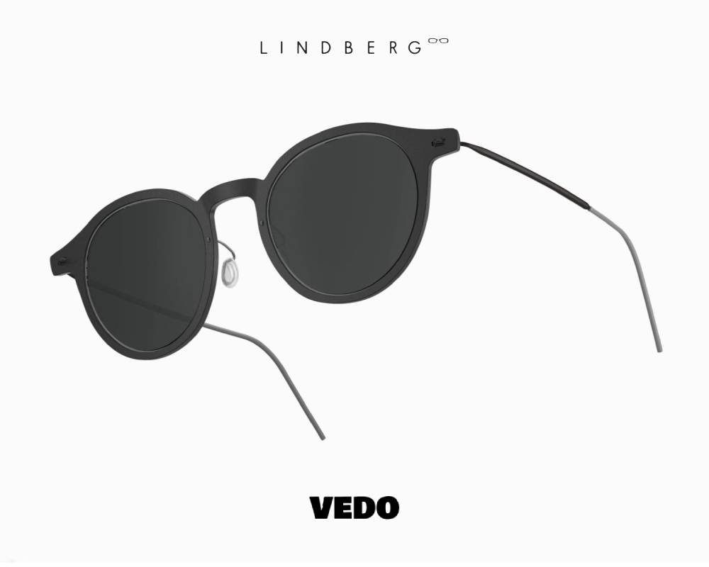 LINDBERG Sun NOW Titanium 8347 Round Sunglasses vedosunglasses satin black and grey