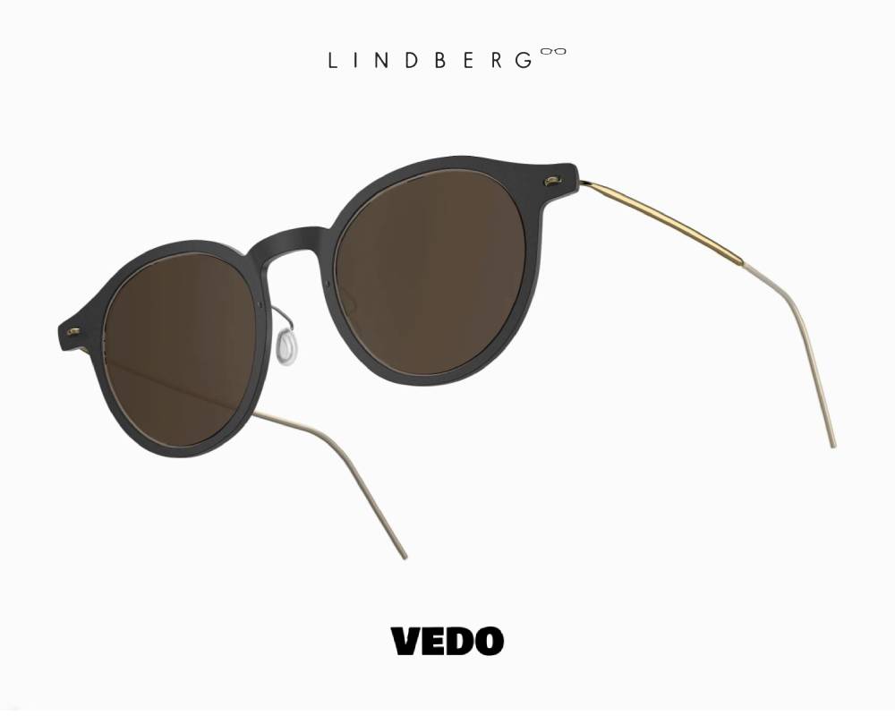 LINDBERG Sun NOW Titanium 8347 Round Sunglasses vedosunglasses satin black and brown