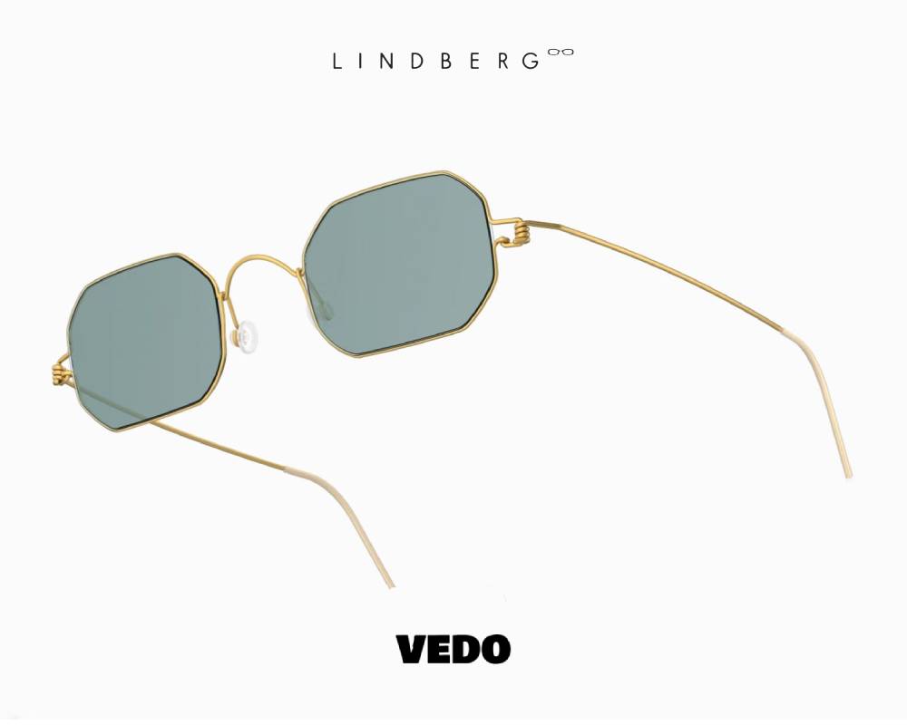 LINDBERG Sun Titanium 8223 Hexagonal Sunglasses gold vedosunglasses.com light blue lenses