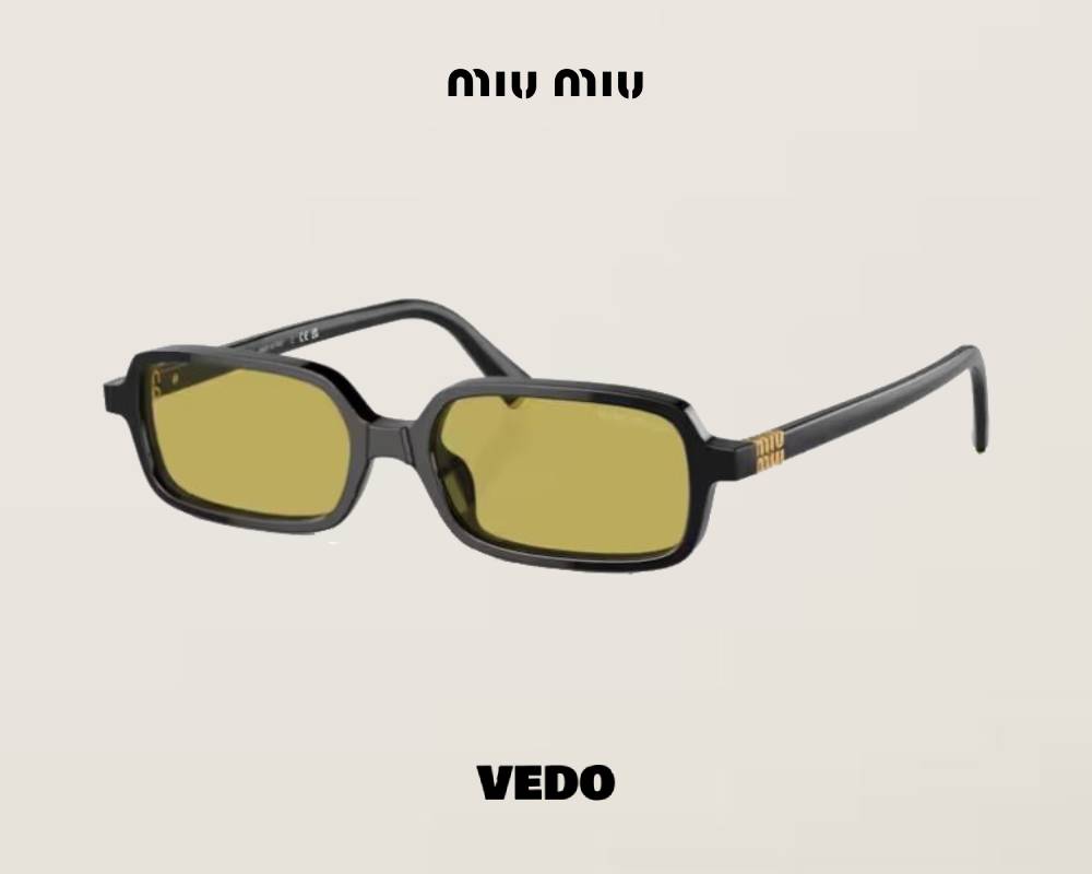 MIU MIU 11ZS – Small Rectangular Sunglasses black green lenses vedosunglasses