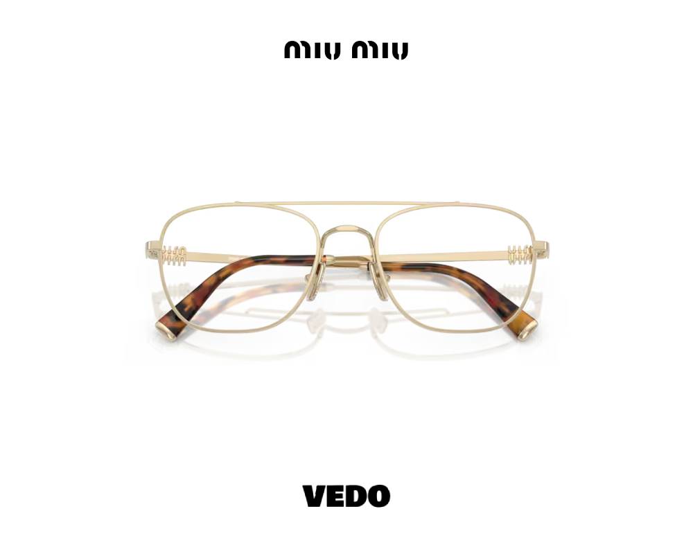 MIU MIU 51WV Double-Bridge Aviator Metal Eyeglasses gold