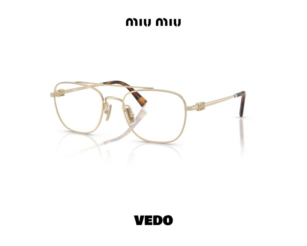 MIU MIU 51WV Double-Bridge Aviator Metal Eyeglasses gold