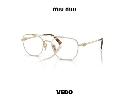 MIU MIU 51WV Double-Bridge Aviator Metal Eyeglasses gold