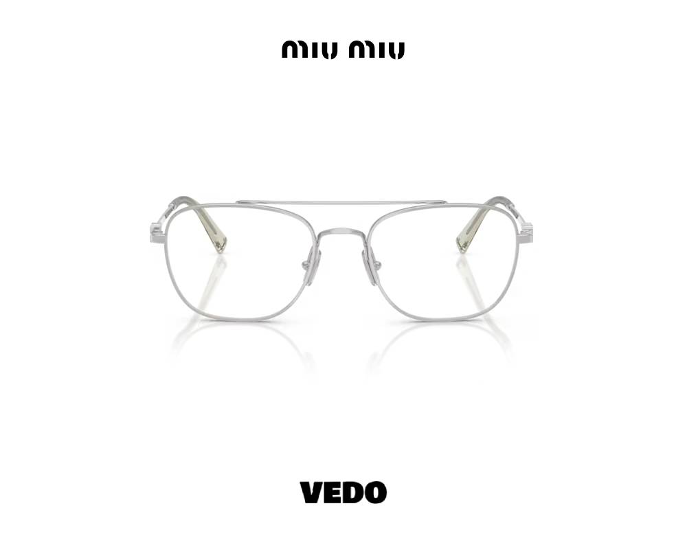 MIU MIU 51WV Double-Bridge Aviator Metal Eyeglasses silver