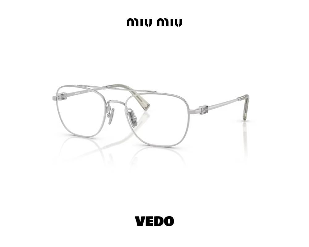 MIU MIU 51WV Double-Bridge Aviator Metal Eyeglasses silver