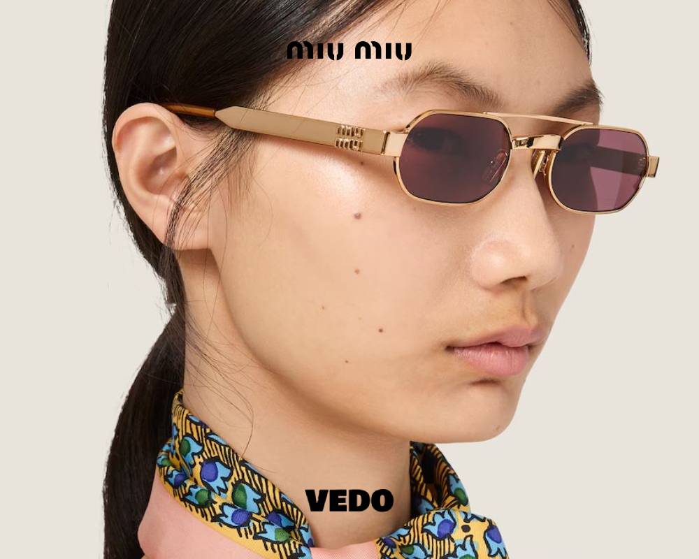 Miu Miu B52 Geometric Double Bridge Metal Sunglasses vedosunglasses.com brass
