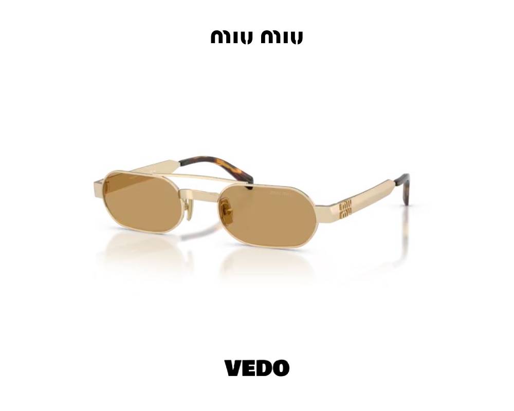 Miu Miu B52 Geometric Double Bridge Metal Sunglasses vedosunglasses.com gold