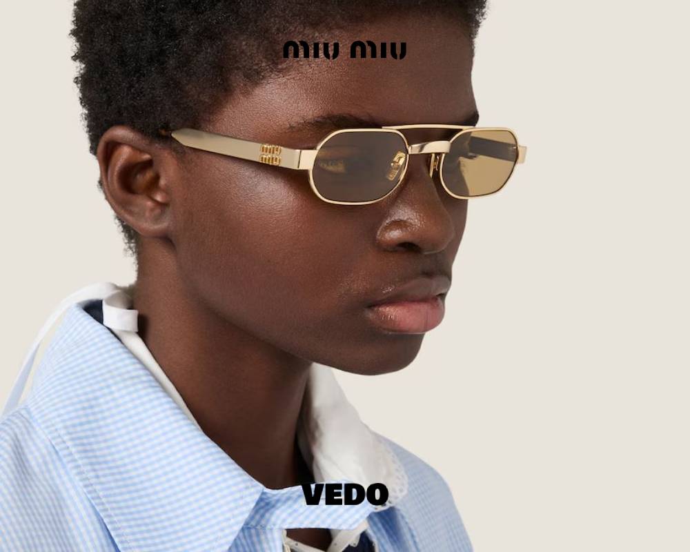Miu Miu B52 Geometric Double Bridge Metal Sunglasses vedosunglasses.com gold