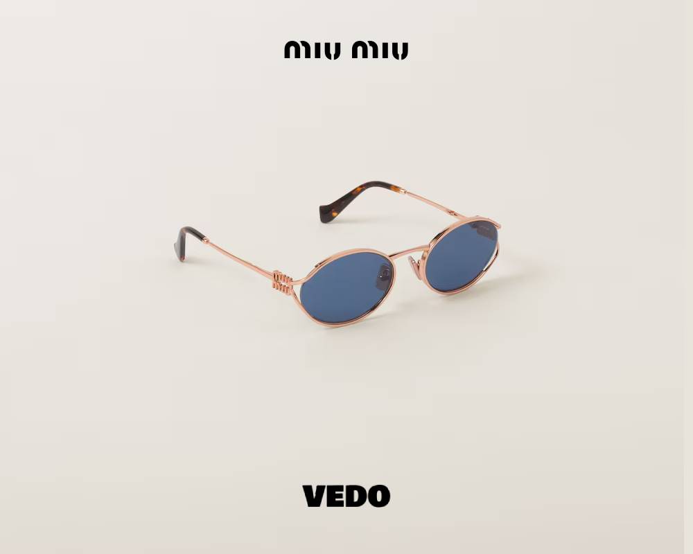 Oval Miu Miu SMU 52Y Metal Sunglasses rose gold blue lenses