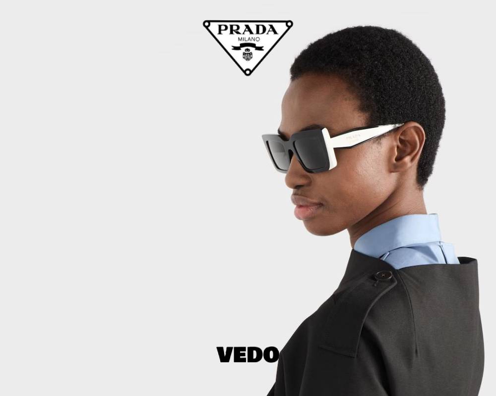 Prada D01S Oversized Rectangular Acetate Sunglasses black/white vedosunglasses.com