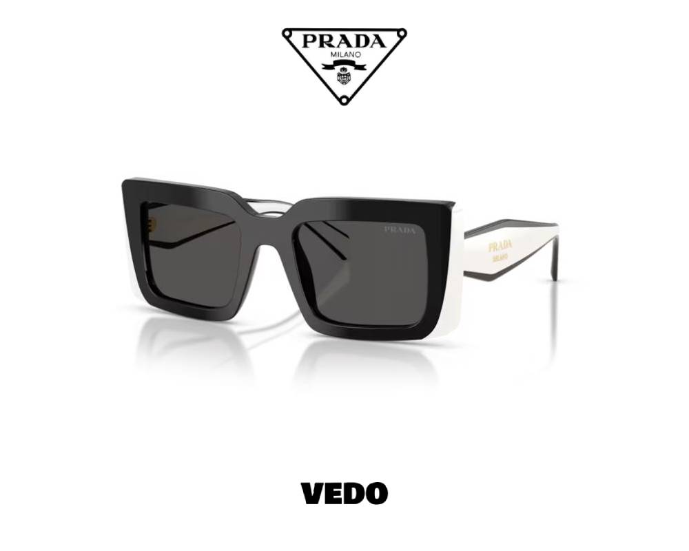 Prada D01S Oversized Rectangular Acetate Sunglasses black white vedosunglasses.com