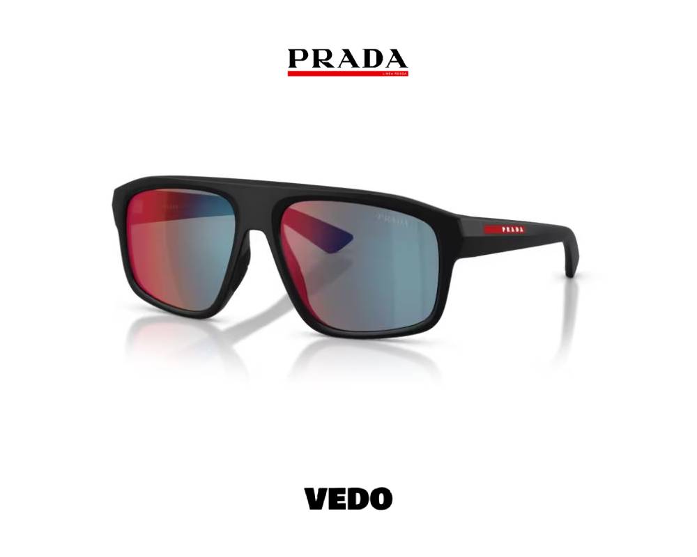 Prada Linea Rossa B02 Bold Rectangular Sport vedoSunglasses.com  matt black red mirror lenses