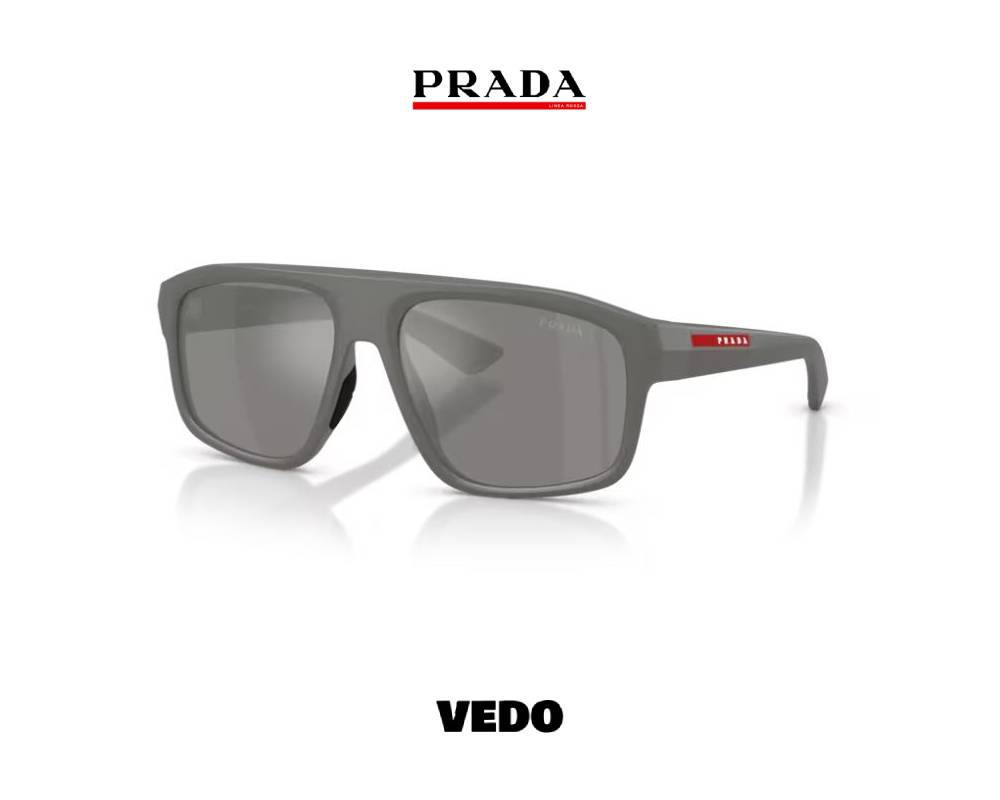 Prada Linea Rossa B02 Bold Rectangular Sport vedoSunglasses.com  metallic grey silver 