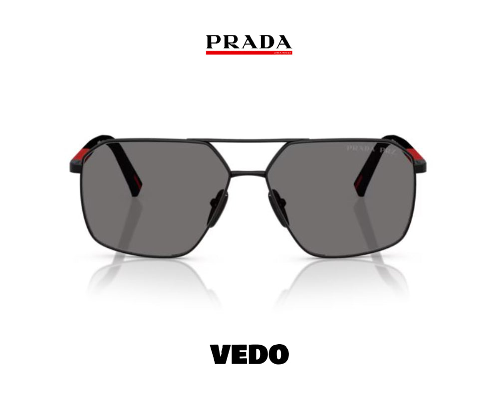 Prada Linea Rossa PS A 50S squared metal aviator sunglasses vedosunglasses black polarized