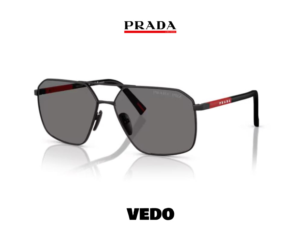 Prada Linea Rossa PS A 50S squared metal aviator sunglasses vedosunglasses black polarized