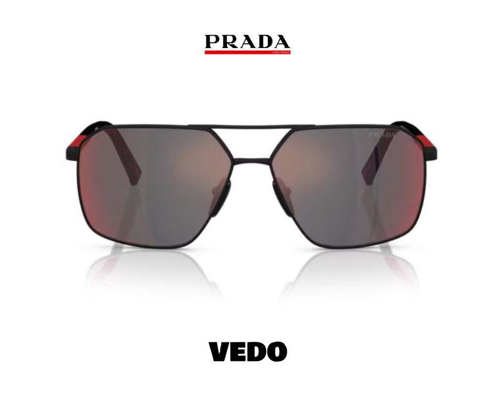 Prada Linea Rossa PS A 50S squared metal aviator sunglasses vedosunglasses black red mirror