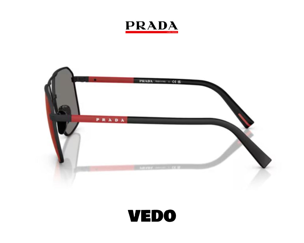 Prada Linea Rossa PS A 50S squared metal aviator sunglasses vedosunglasses black red mirror
