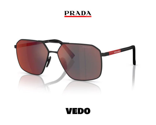 Prada Linea Rossa PS A 50S squared metal aviator sunglasses red mirror