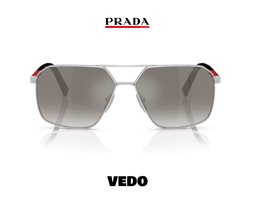 Prada Linea Rossa PS A 50S squared metal aviator sunglasses vedosunglasses silver mirror