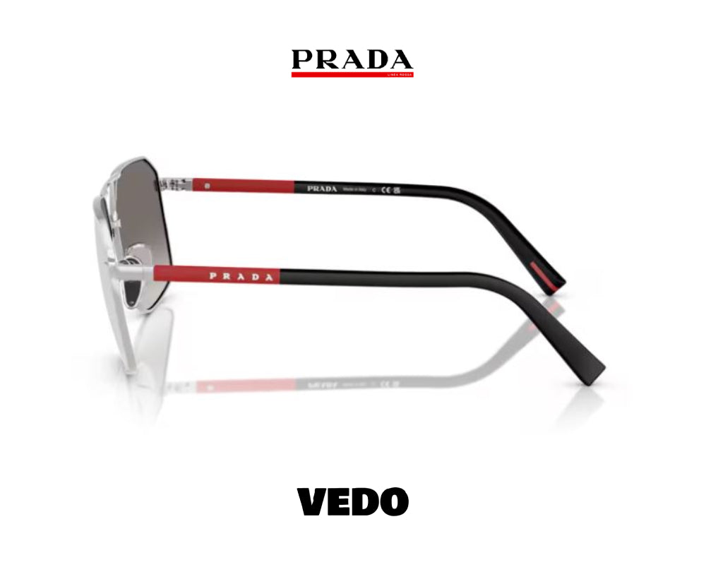Prada Linea Rossa PS A 50S squared metal aviator sunglasses vedosunglasses silver mirror