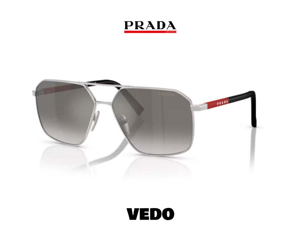 Prada Linea Rossa PS A 50S squared metal aviator sunglasses vedosunglasses silver mirror