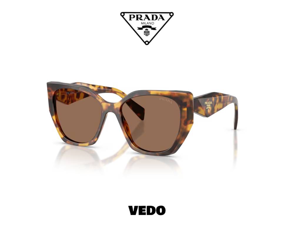 Prada PR 19ZS Sunglasses Geometric Cat-Eye Design brown havana