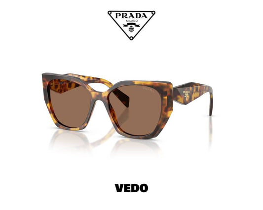 Prada PR 19ZS Sunglasses Geometric Cat-Eye Design brown havana