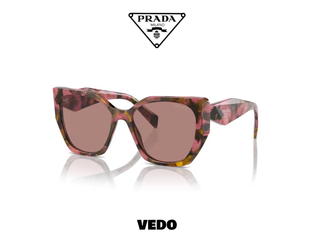 Prada PR 19ZS Sunglasses Geometric Cat-Eye Design pink cognac havana
