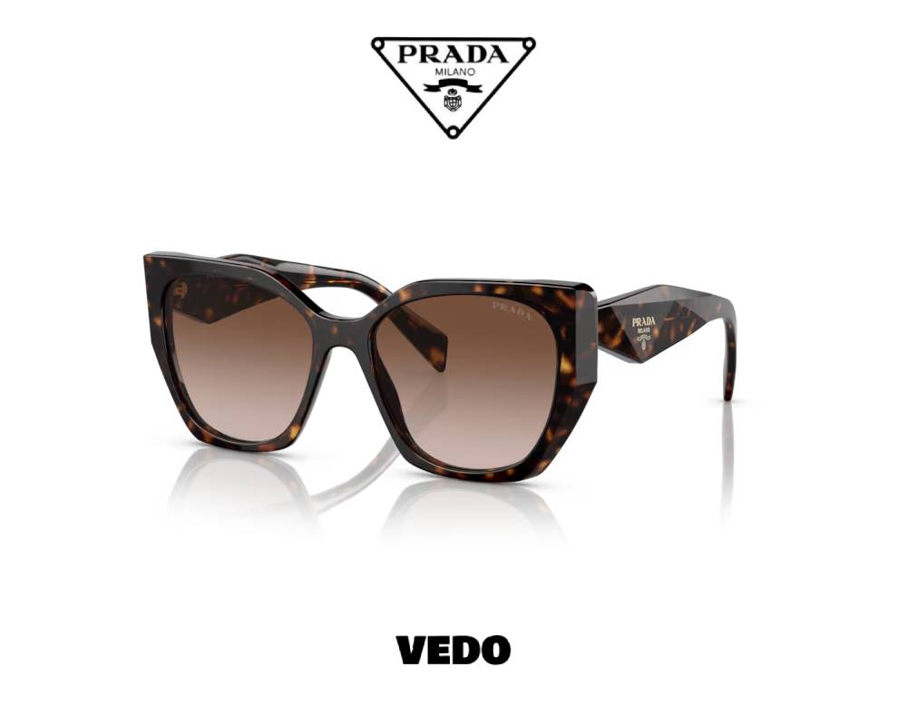 Prada PR 19ZS Sunglasses Geometric Cat-Eye Design brown havana tortoise