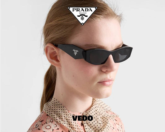 Prada SPR B16 Acetate Sunglasses rectangular pointed black