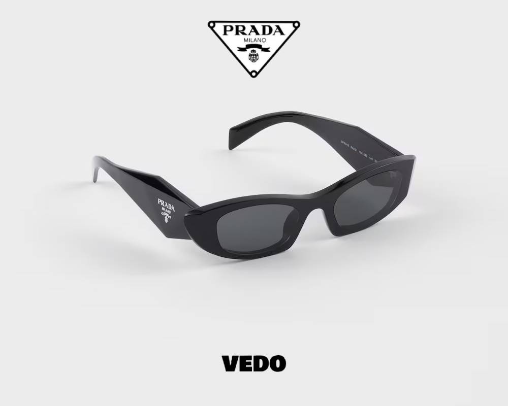 Prada SPR B16 Acetate Sunglasses rectangular pointed black